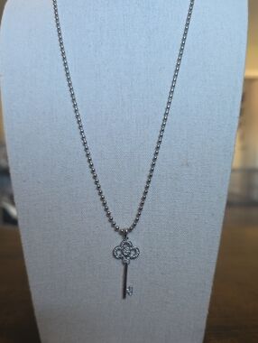 Silver Key Pendant Necklace with Crystal Accents